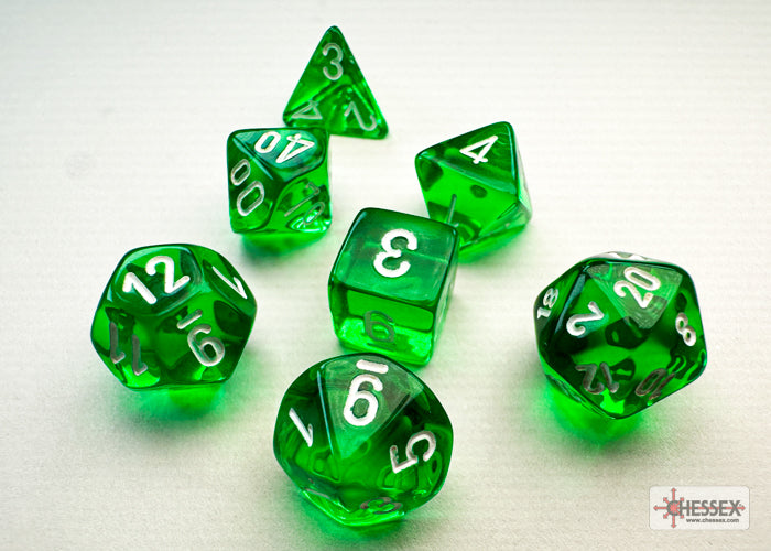 Translucent Polyhedral Green/white 7-Die Set
