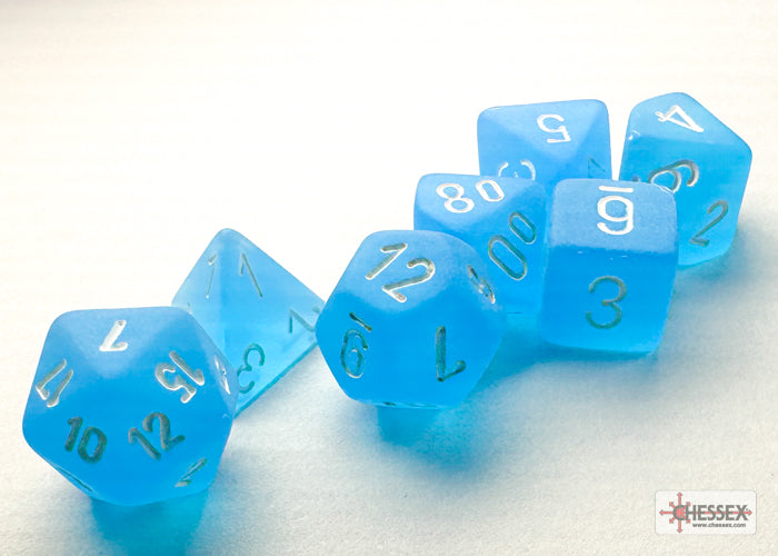 FrostedÃ¢â€žÂ¢ Mini-hedralÃ‚Â® Caribbean BlueÃ¢â€žÂ¢/white 7-Die Set