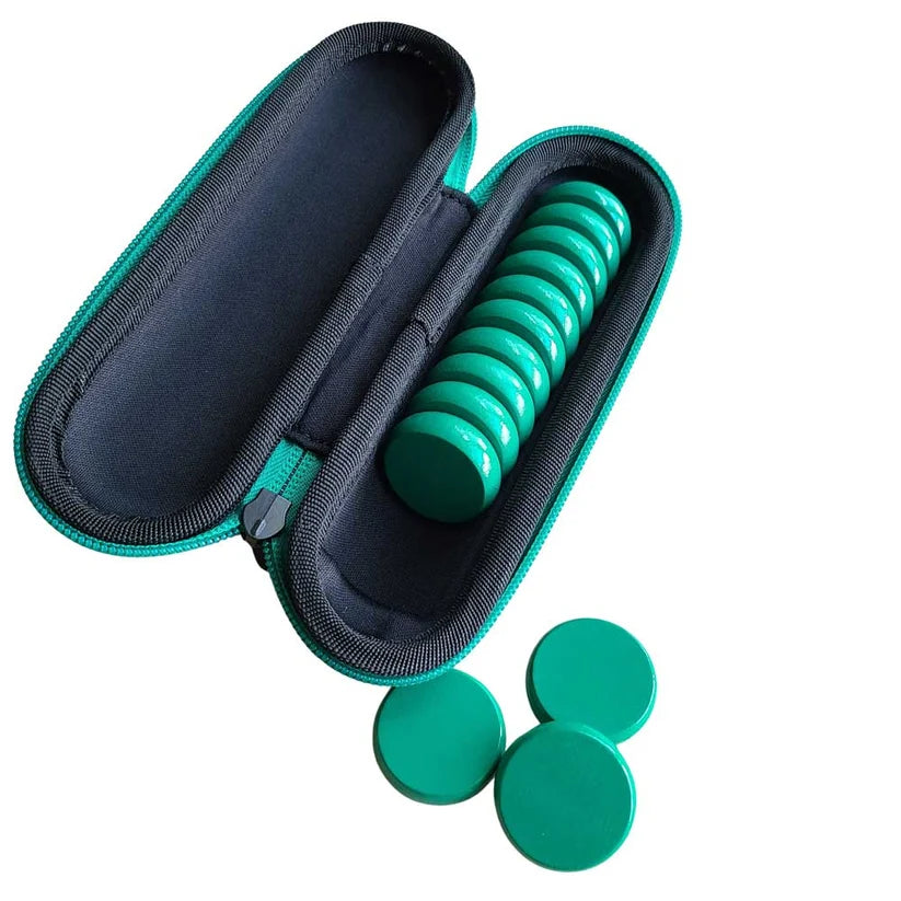 Crokinole 13 Sea Green Premium Glazed Wooden Discs with Hard Carry Case
