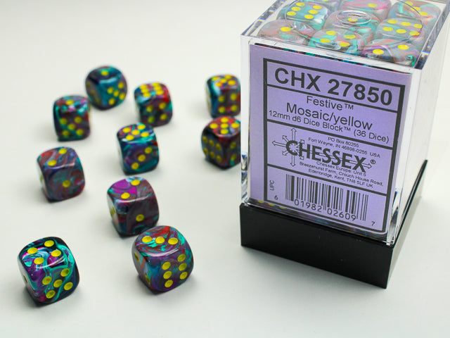 FestiveÃ‚Â® 12mm d6 Mosaic/yellow Dice BlockÃ¢â€žÂ¢ (36 dice)