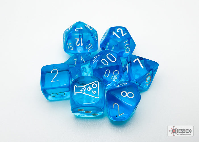 Translucent Polyhedral Tropical Blue/white 7-Die Set