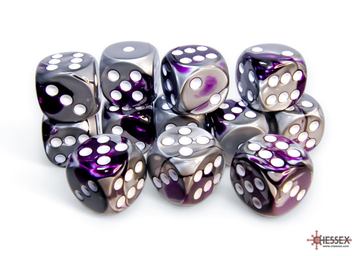 GeminiÃ‚Â® 16mm d6 Purple-Steel/white Dice BlockÃ¢â€žÂ¢ (12 dice)