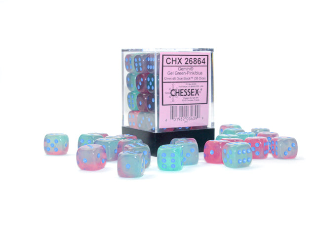 GeminiÃ‚Â® 12mm d6 Gel Green-Pink/blue LuminaryÃ¢â€žÂ¢ Dice BlockÃ¢â€žÂ¢ (36 dice)
