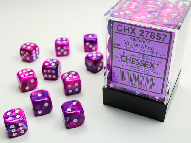 FestiveÃ‚Â® 12mm d6 Violet/white Dice BlockÃ¢â€žÂ¢ (36 dice)