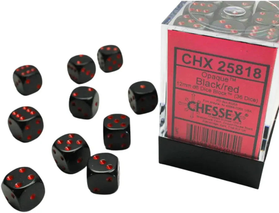 Opaque 12mm d6 Black/red Dice BlockÃ¢â€žÂ¢ (36 dice)