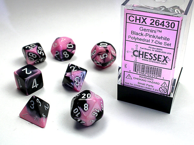 GeminiÃ‚Â® Polyhedral Black-Pink/white 7-Die Set