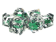 Old School Dice: Sharp Edged 7-Piece Dice Set - It's 4:20 Time - Green w/ Black