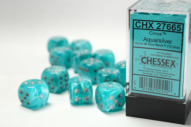 CirrusÃ‚Â® 16mm d6 Aqua/silver Dice BlockÃ¢â€žÂ¢ (12 dice)