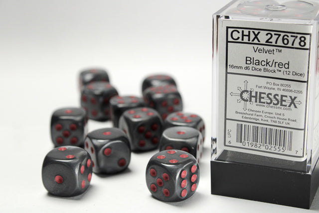 VelvetÃ‚Â® 16mm d6 Black/red Dice BlockÃ¢â€žÂ¢ (12 dice)