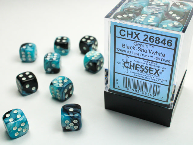 GeminiÃ‚Â® 12mm d6 Black-Shell/white Dice BlockÃ¢â€žÂ¢ (36 dice)