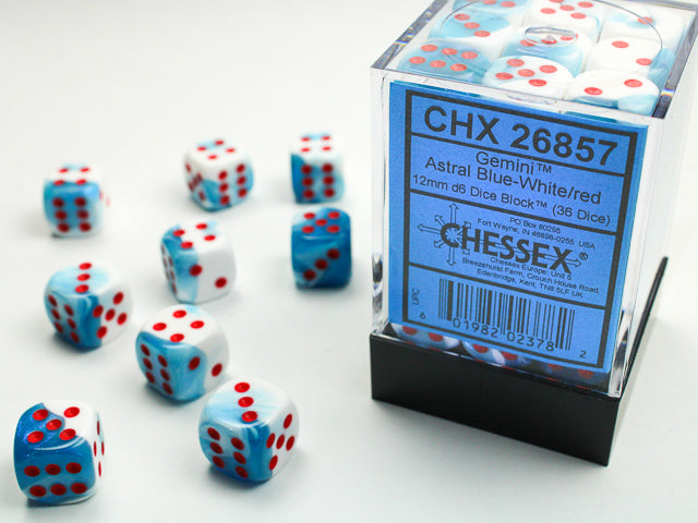 GeminiÃ‚Â® 12mm d6 Astral Blue-White/red Dice BlockÃ¢â€žÂ¢ (36 dice)