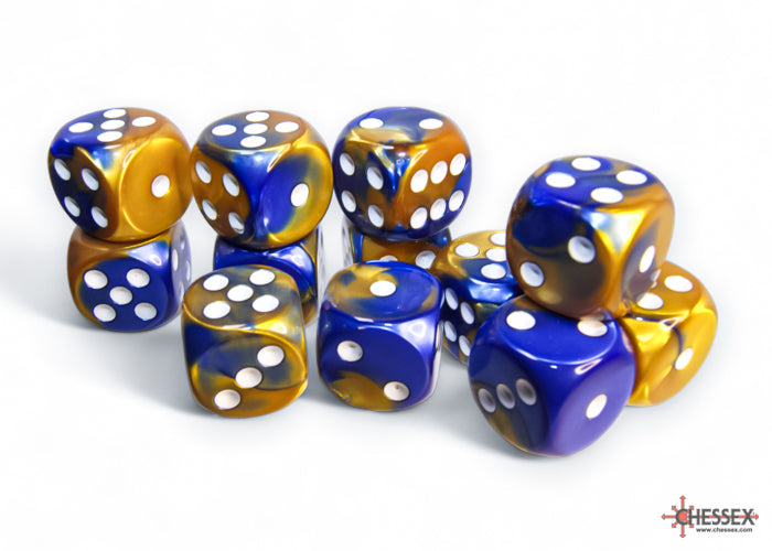 GeminiÃ‚Â® 16mm d6 Blue-Gold/white Dice BlockÃ¢â€žÂ¢ (12 dice)