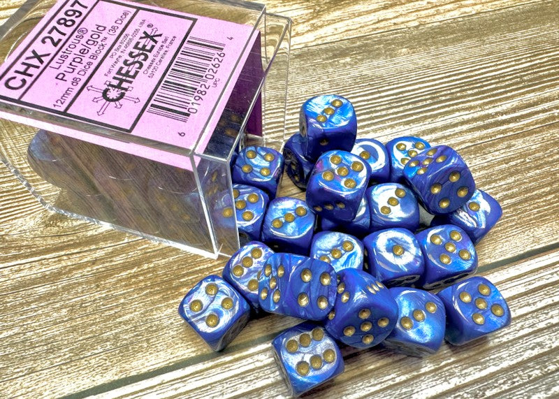 LustrousÃ‚Â® 12mm d6 Purple/gold Dice BlockÃ¢â€žÂ¢ (36 dice)