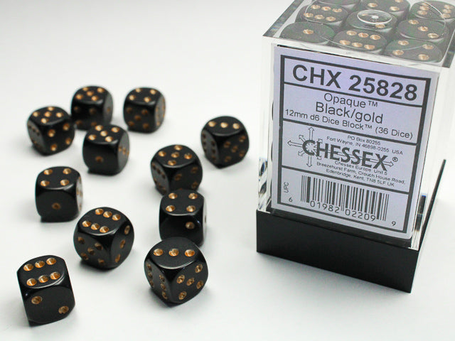Opaque 12mm d6 Black/gold Dice BlockÃ¢â€žÂ¢ (36 dice)