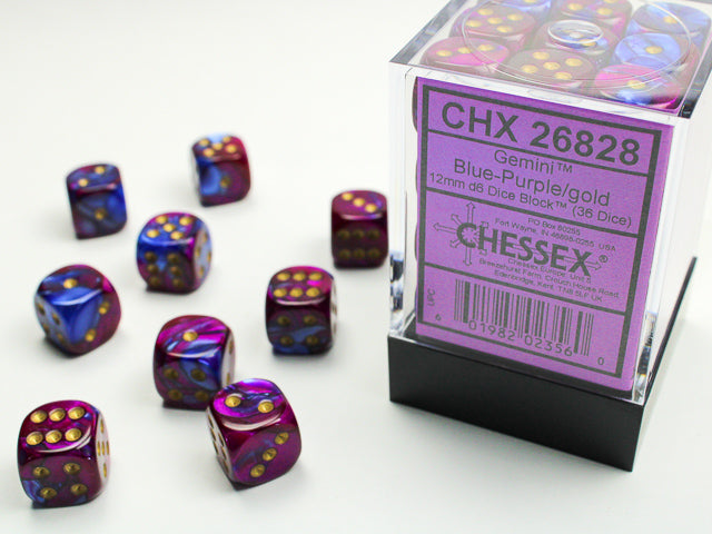 GeminiÃ‚Â® 12mm d6 Blue-Purple/gold Dice Block (36 dice)