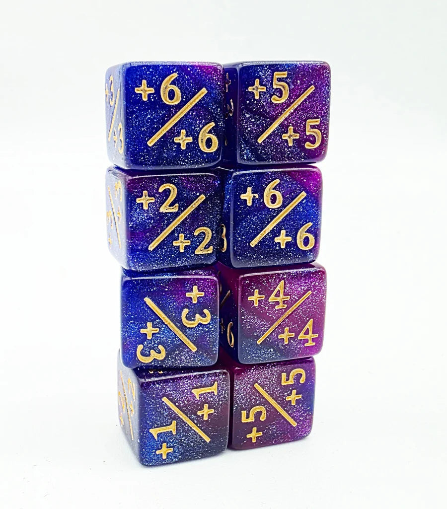 Dice Counters +1/+1 Dark Blue Purple Glitter Counters for Magic Set of 8