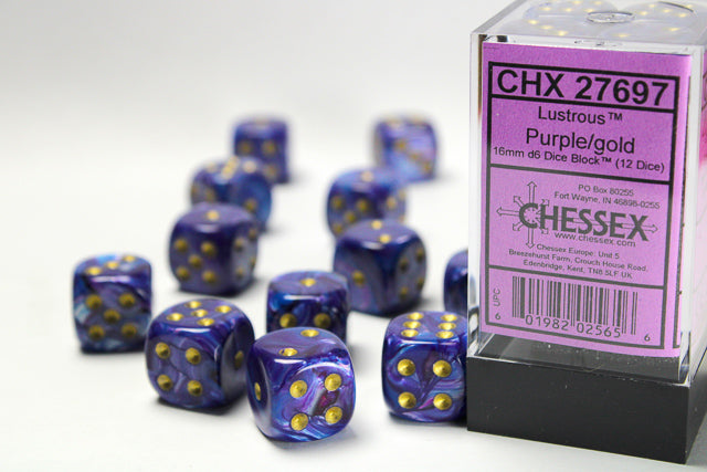 LustrousÃ‚Â® 16mm d6 Purple/gold Dice BlockÃ¢â€žÂ¢ (12 dice)