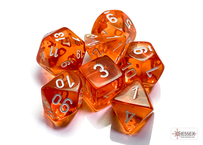 Translucent Polyhedral Orange/white 7-Die Set