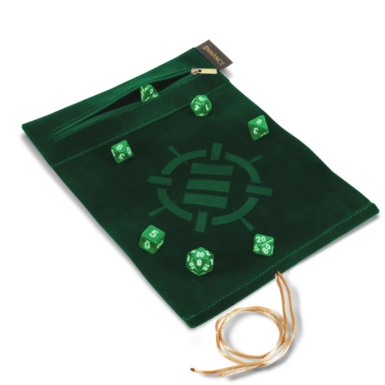 AP Enhance Tabletop Roll on Scroll Dice Case and 7pc Dice set Green