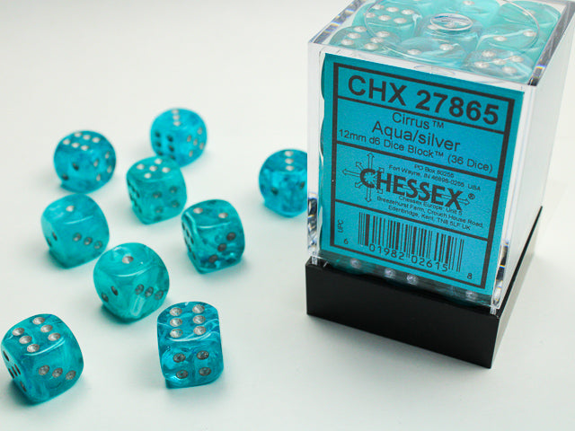 CirrusÃ‚Â® 12mm d6 Aqua/silver Dice BlockÃ¢â€žÂ¢ (36 dice)