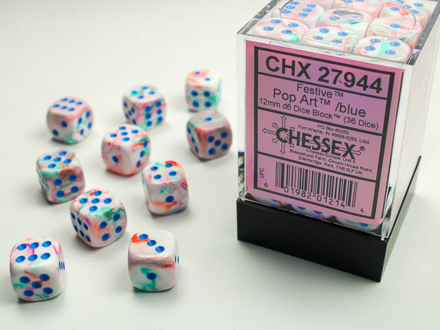 FestiveÃ‚Â® 12mm d6 Pop ArtÃ¢â€žÂ¢/blue Dice BlockÃ¢â€žÂ¢ (36 dice)