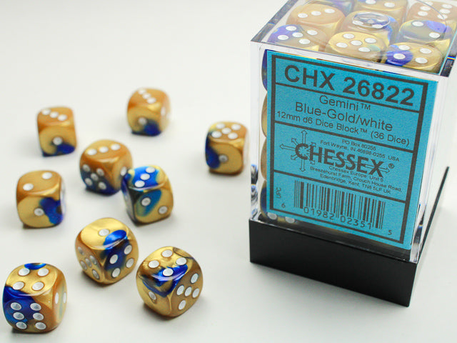 GeminiÃ‚Â® 12mm d6 Blue-Gold/white Dice BlockÃ¢â€žÂ¢ (36 dice)