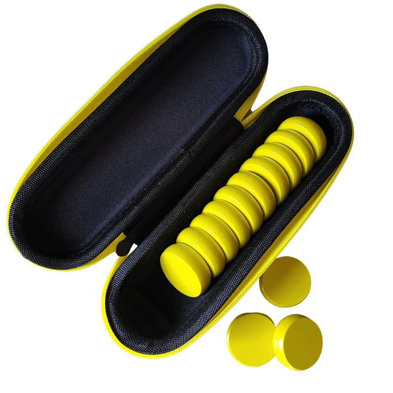 Crokinole 13 Yellow Premium Glazed Wooden Discs with Hard Carry Case