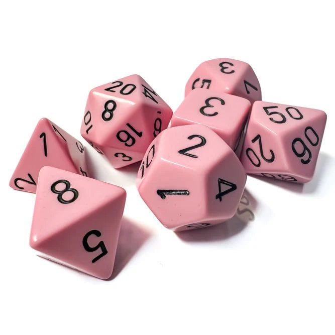 Opaque Polyhedral Pastel Pink/black 7-Die Set