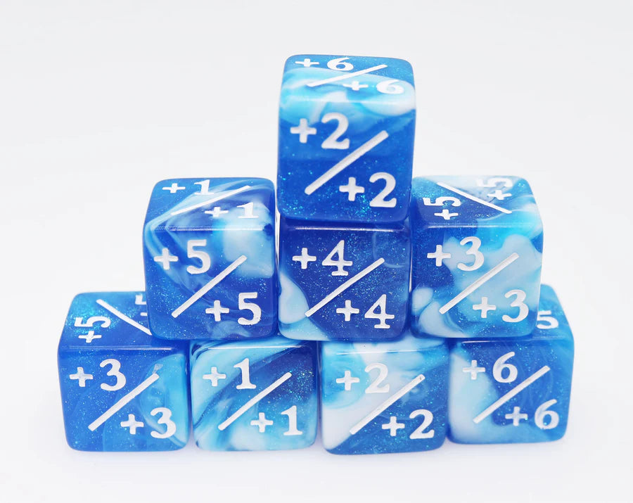 Dice Counters +1/+1 White & Blue Glitter Counters for Magic Set of 8
