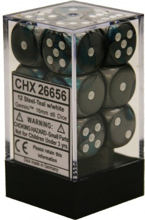 GeminiÃ‚Â® 16mm d6 Steel-Teal/white Dice BlockÃ¢â€žÂ¢ (12 dice)
