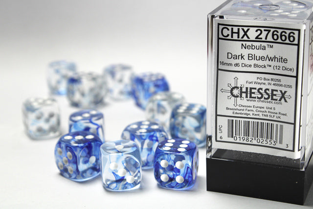 NebulaÃ‚Â® 12mm d6 Dark Blue/white Dice BlockÃ¢â€žÂ¢ (36 dice)