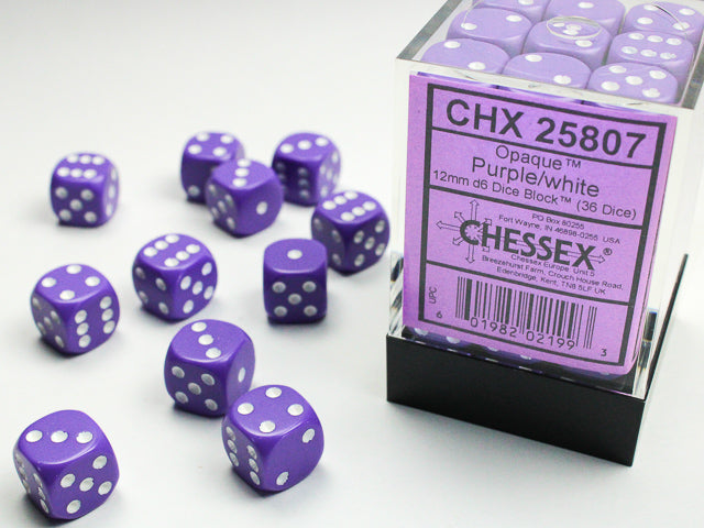 Opaque 12mm d6 Purple/white Dice BlockÃ¢â€žÂ¢ (36 dice)