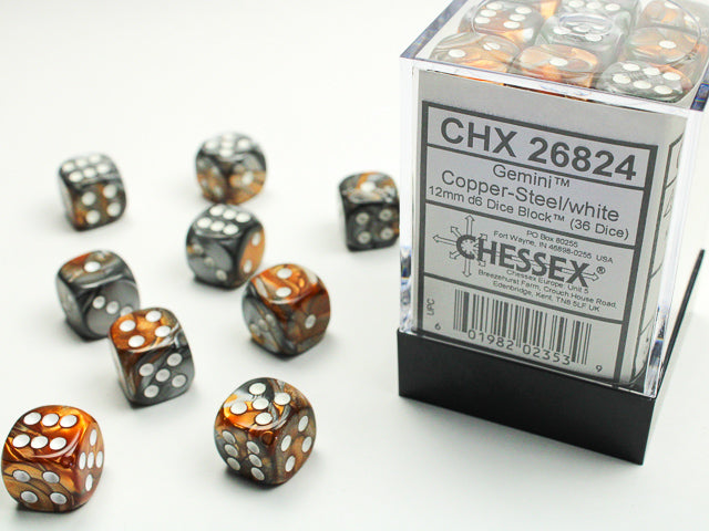 GeminiÃ‚Â® 12mm d6 Copper-Steel/white Dice BlockÃ¢â€žÂ¢ (36 dice)